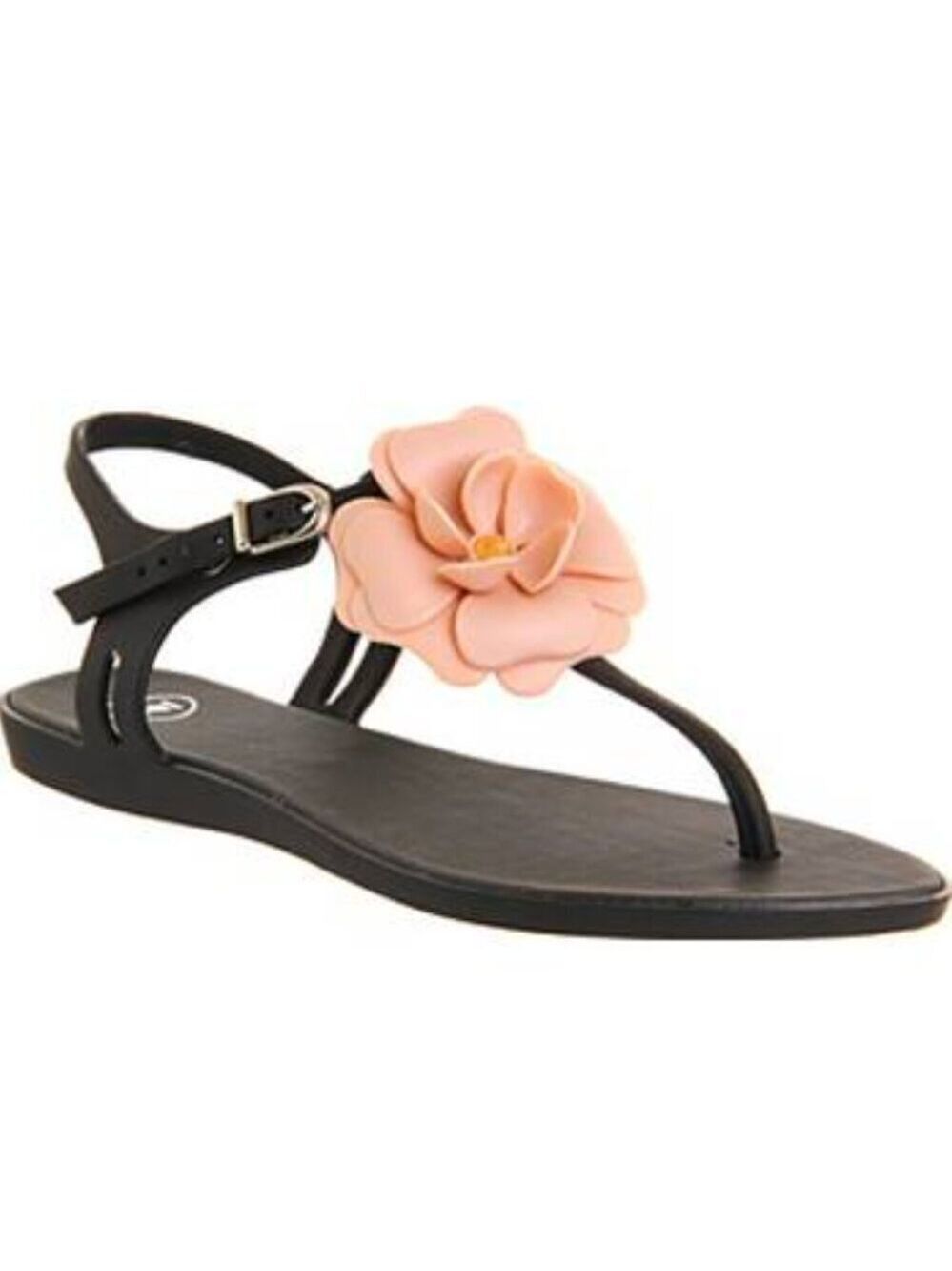 Mel by Melissa Black Jelly Sandals Flower Buckle Straps Size 8